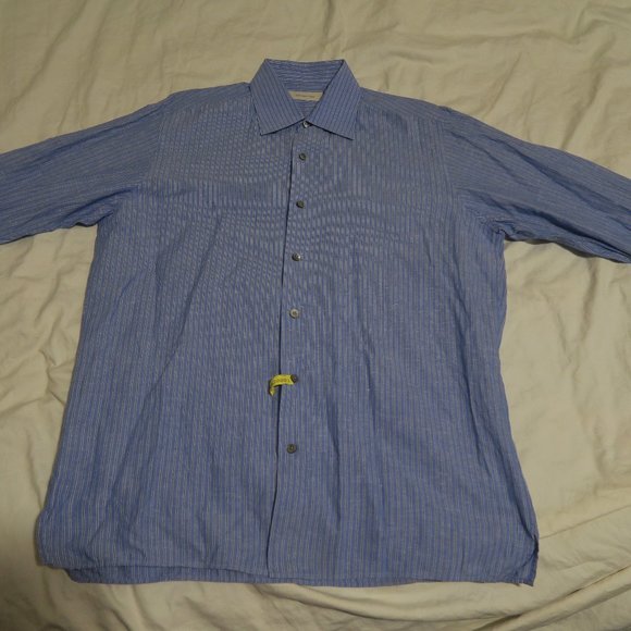 Ermenegildo Zegna Striped Linen Cotton Button Down Dress Shirt - Picture 1 of 9